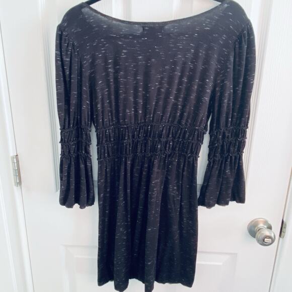 Max edition Dress Medium Black Print Babydoll V Neck High Waisted Witchy Smocked - Picture 5 of 5